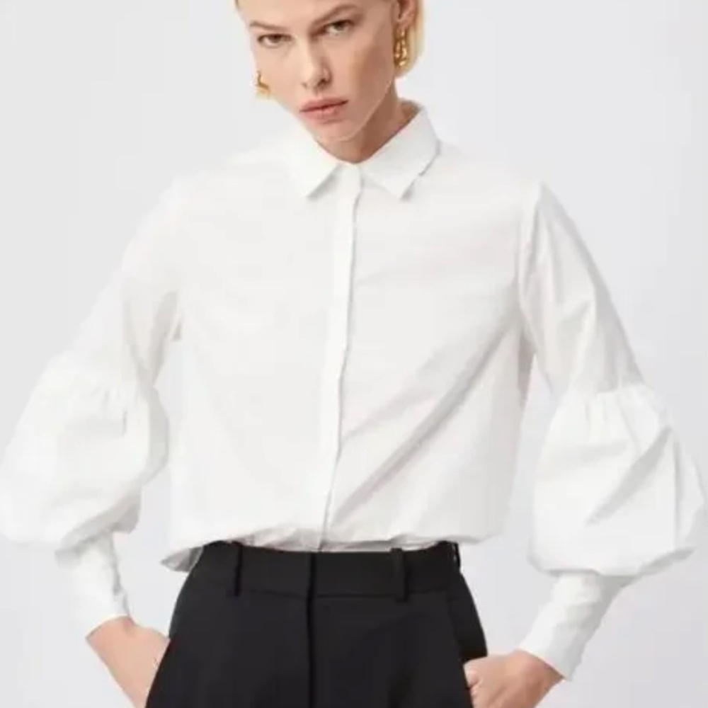 NWT THE SHIRT Rochelle Beherens Molly Shirt White Puff Sleeve Button Down Small